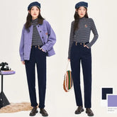 Navy Blue Corduroy Straight High Waist Pants